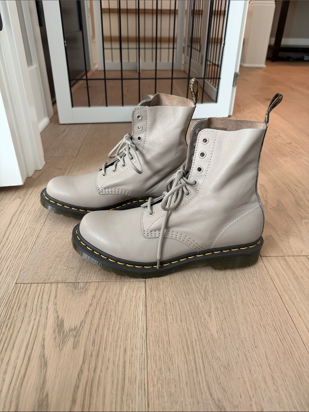 Dr. Martens Smooth Leather Lace-Up Boots in Light Gray